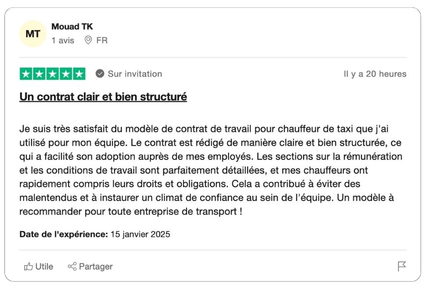 modèle de contrat de travail pour chauffeur taxi