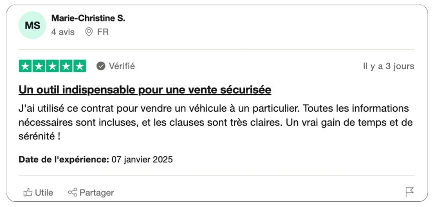 modèle de contrat de vente de voiture d'occasion