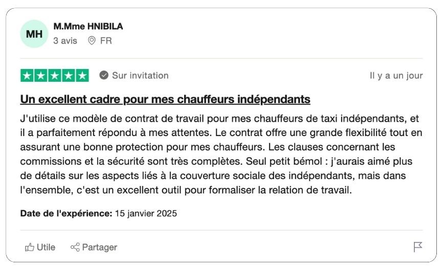 modèle de contrat de travail pour chauffeur taxi