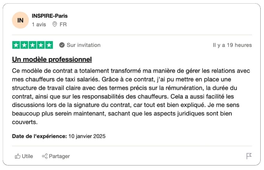 modèle de contrat de travail pour chauffeur taxi