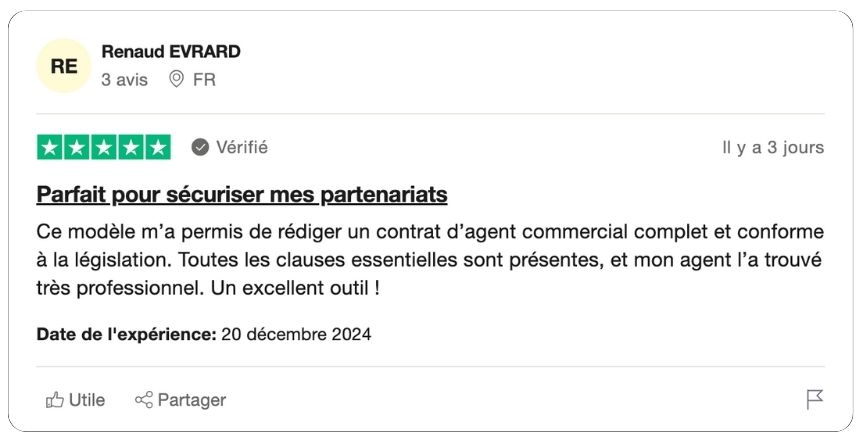 modèle de contrat d'agent commercial