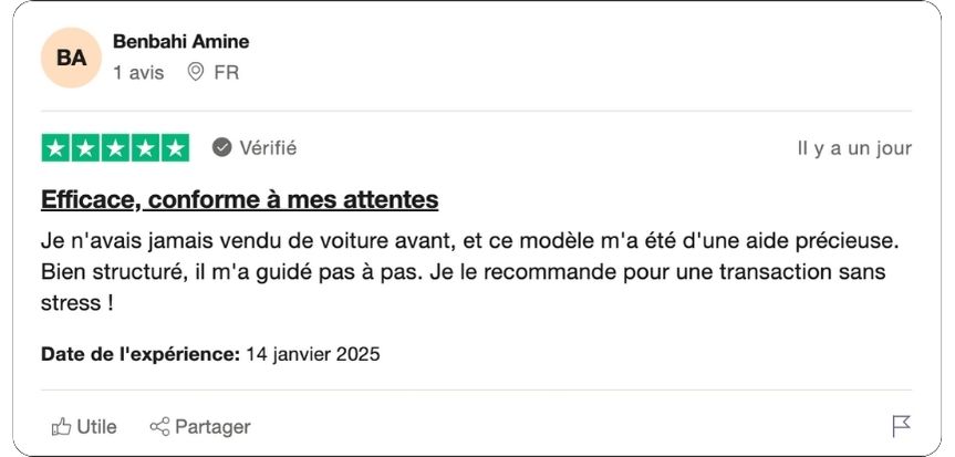 modèle de contrat de vente de voiture d'occasion