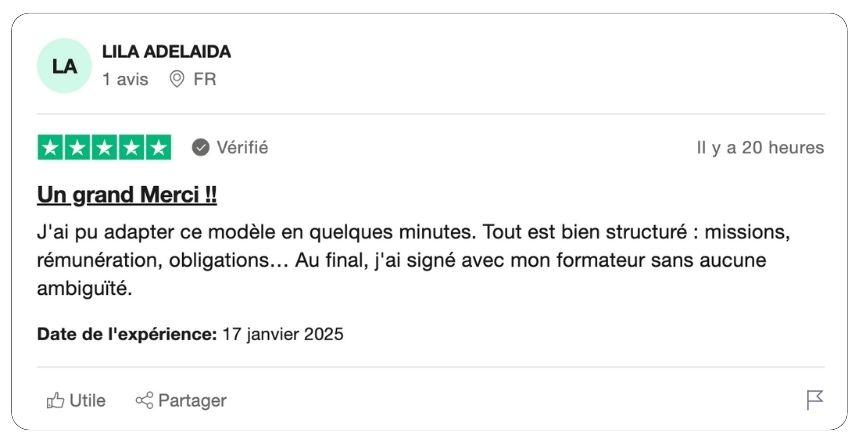 modèle de contrat de formateur indépendant