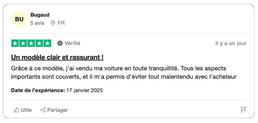 modèle de contrat de vente de voiture d'occasion