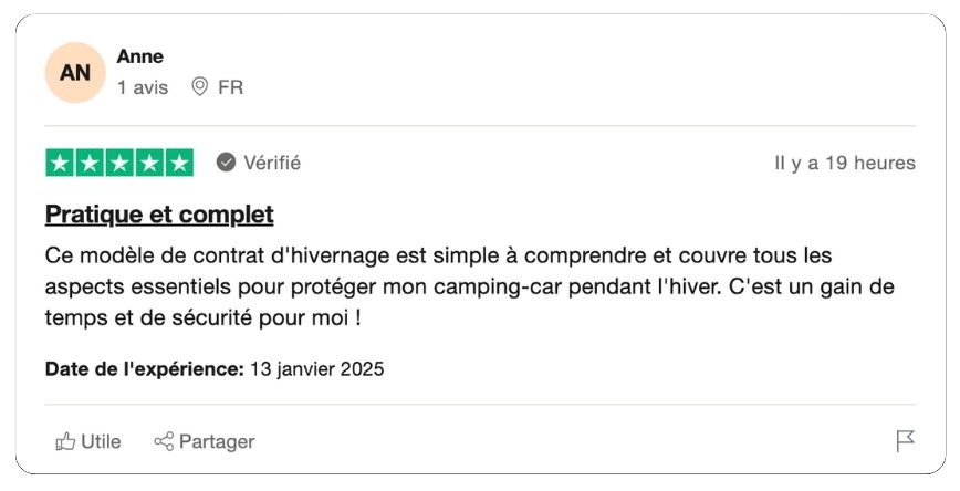 modèle de contrat hivernage camping car