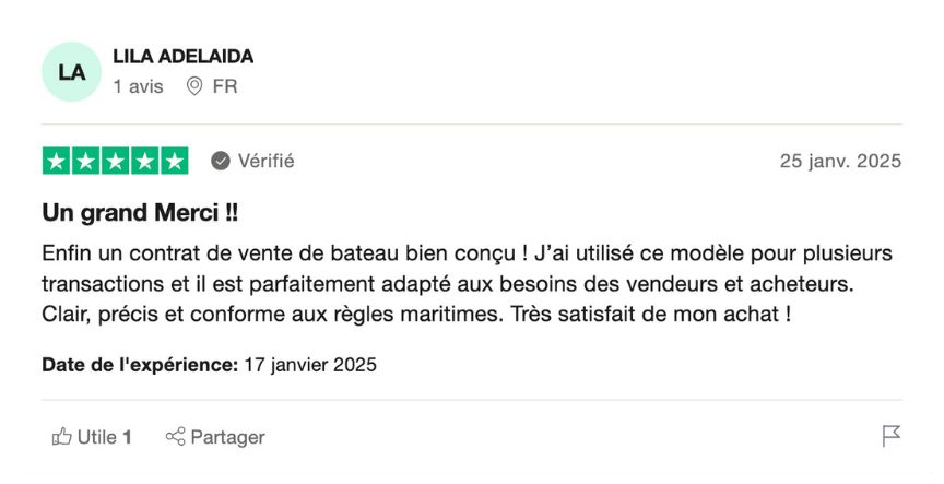 modèle de contrat de vente de bateau