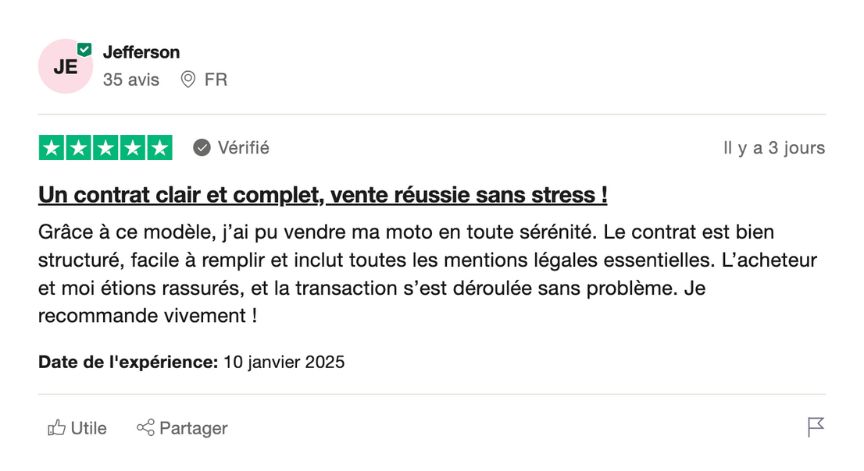 modèle de contrat de vente de moto entre particulier