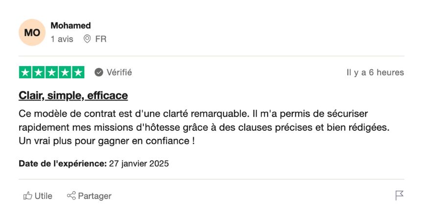 modèle de contrat d'hôtesse événementiel